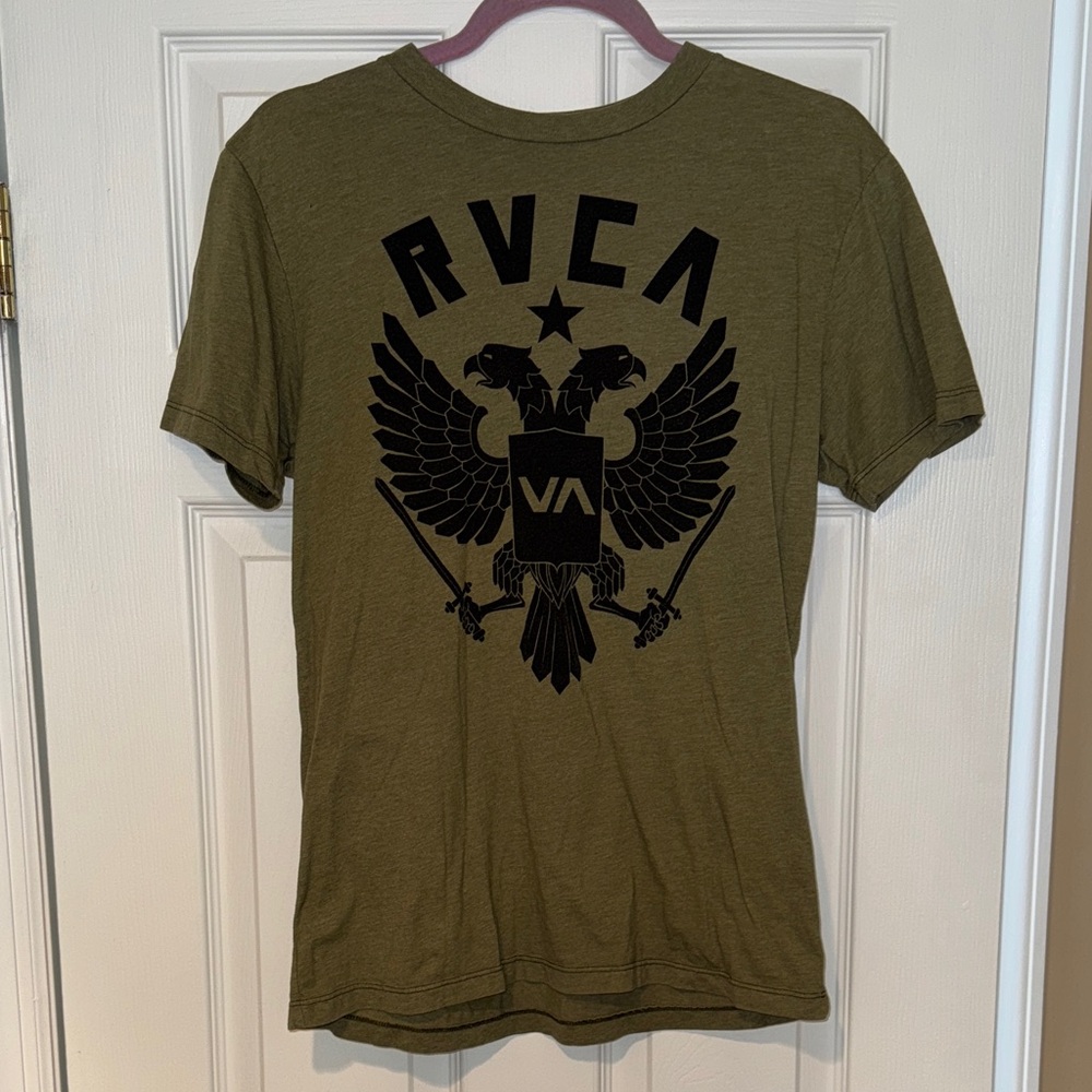 RVCA olive green eagle and sword design tshirt